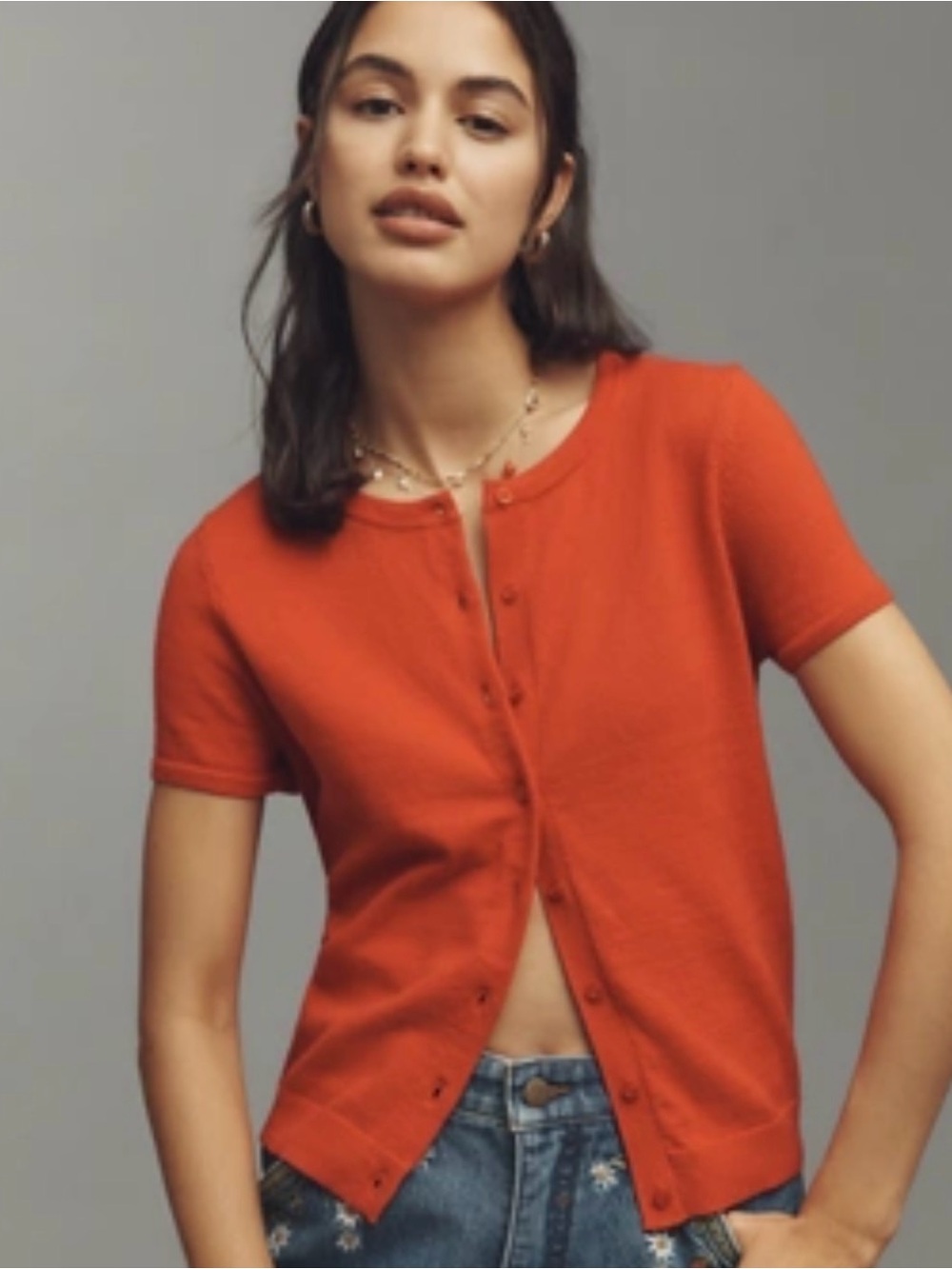 Anthropologie Juliet cotton Cashmere Short Sleeve Cardigan Sweater size Small